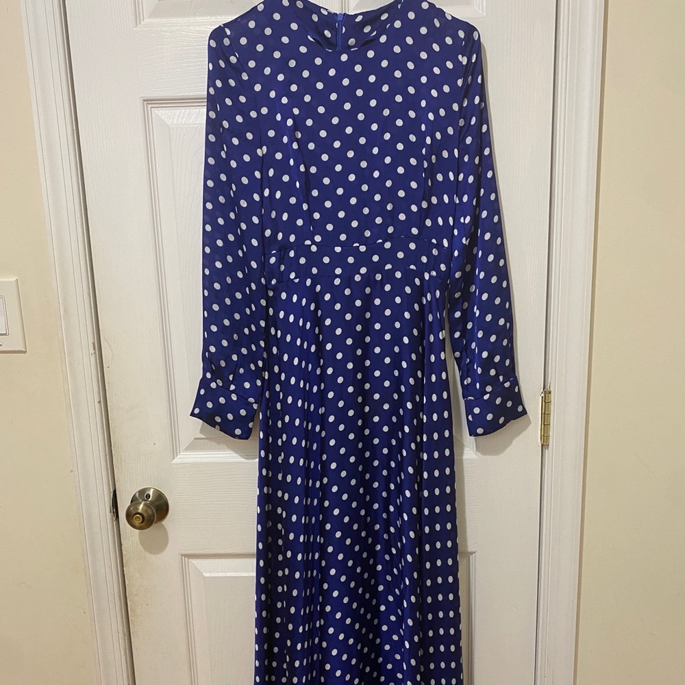 Maxi long sleeve polka dot blue dress